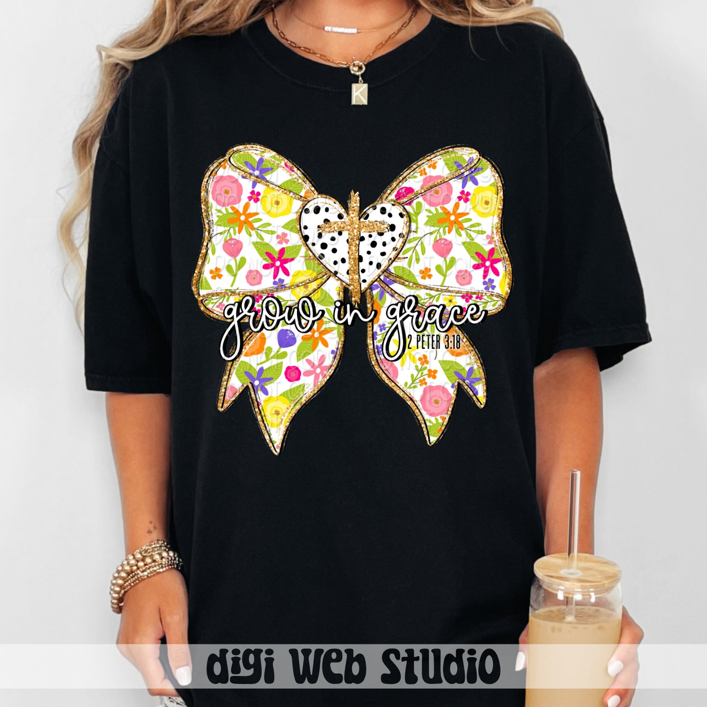 Grow In Grace Floral Bow 1 - 2025 Digital PNG Design