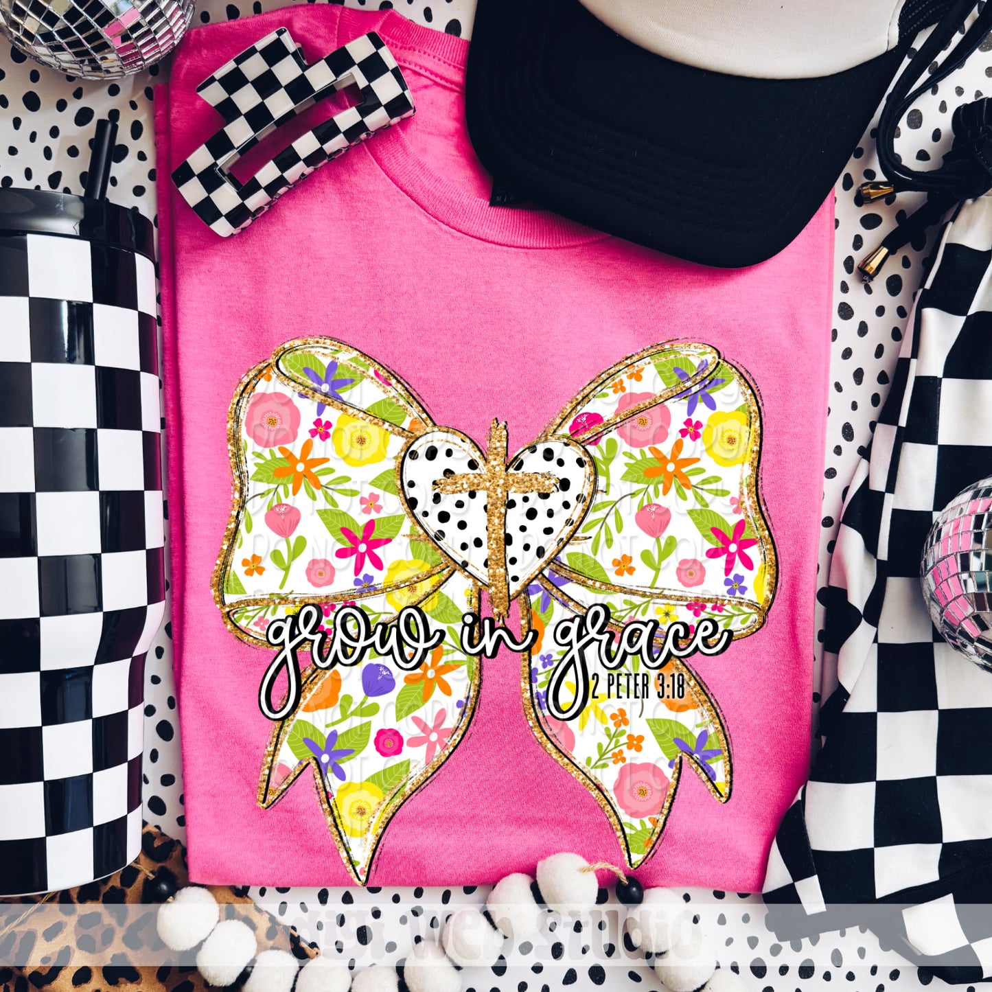 Grow In Grace Floral Bow 1 - 2025 Digital PNG Design