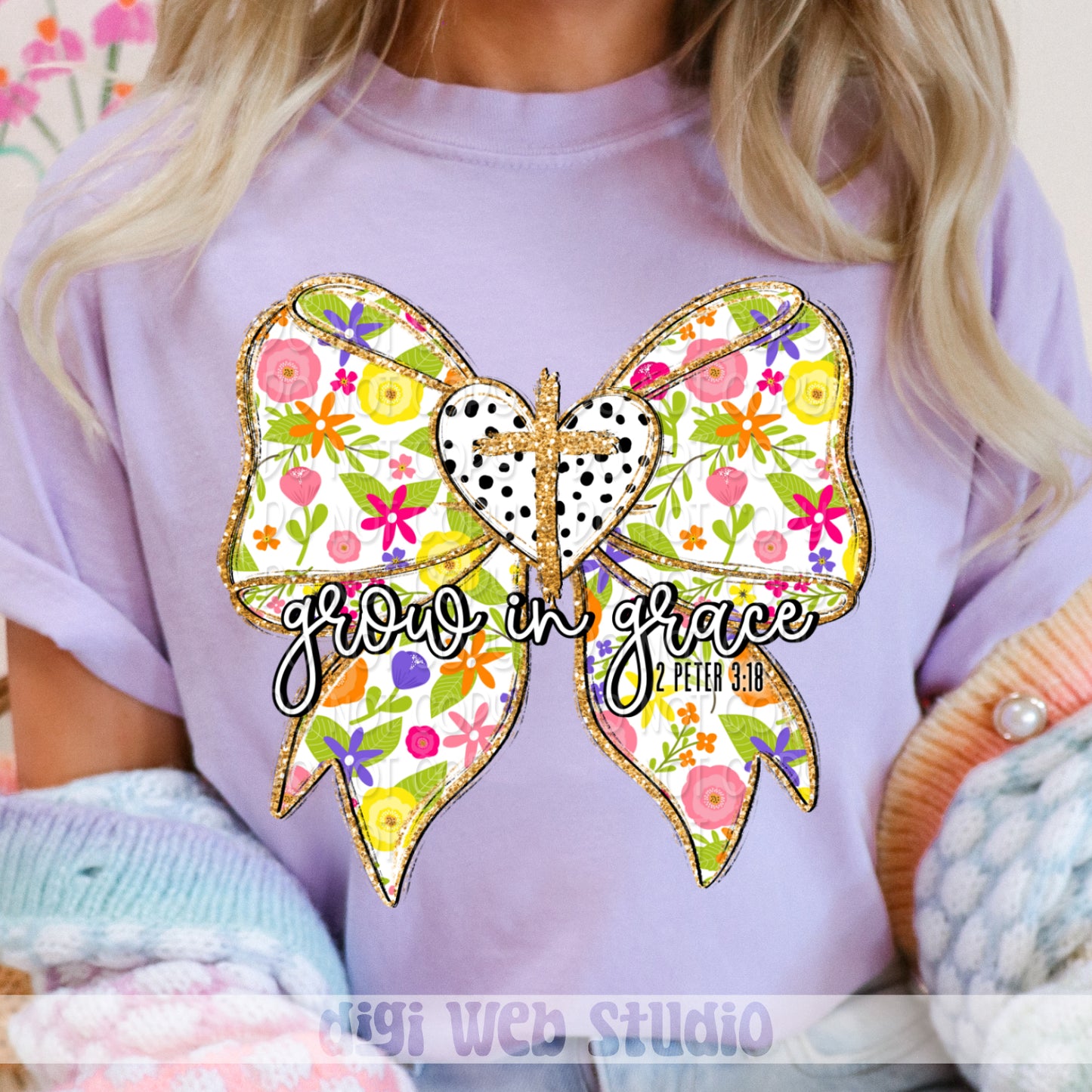 Grow In Grace Floral Bow 1 - 2025 Digital PNG Design