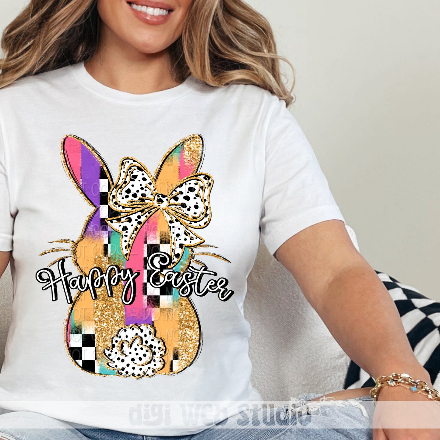 Happy Easter Bunny With Bow 1 - 2025 Digital PNG Design