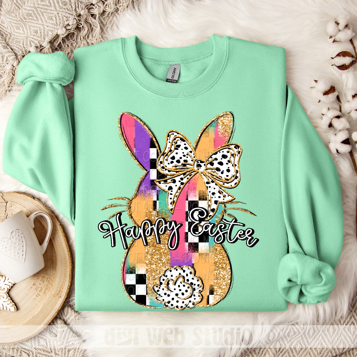 Happy Easter Bunny With Bow 1 - 2025 Digital PNG Design