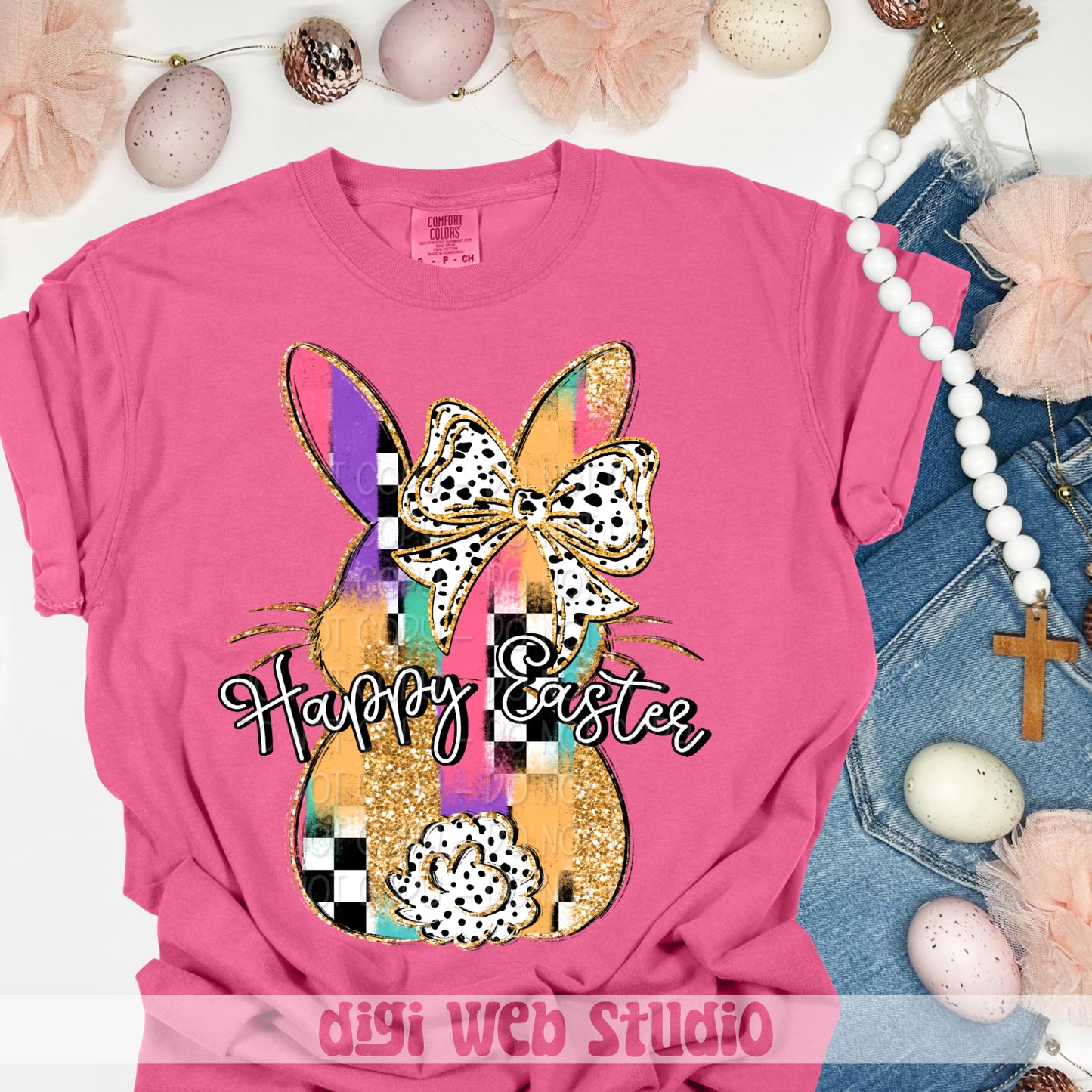 Happy Easter Bunny With Bow 1 - 2025 Digital PNG Design