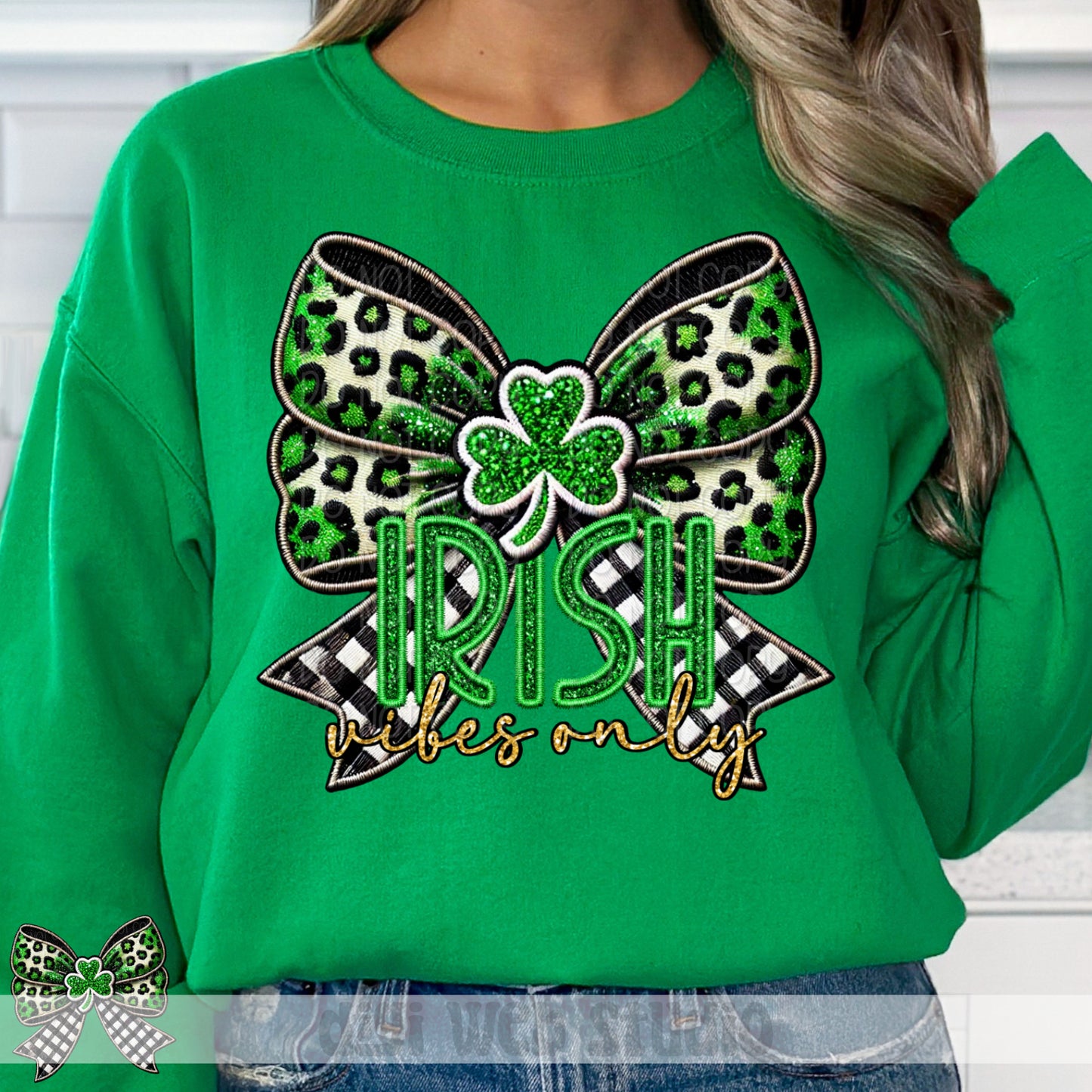 Faux Embroidery Irish Vibes Only 1 - 2025 Digital PNG Design w/ Sleeve