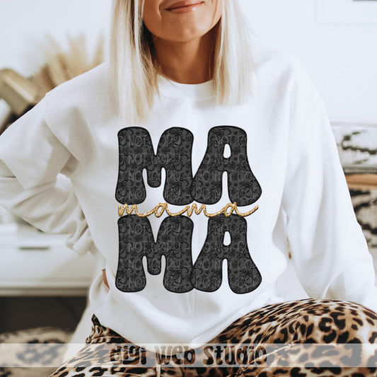 Faux Embroidery Lace Mama (Black) - 2025 Digital PNG Design