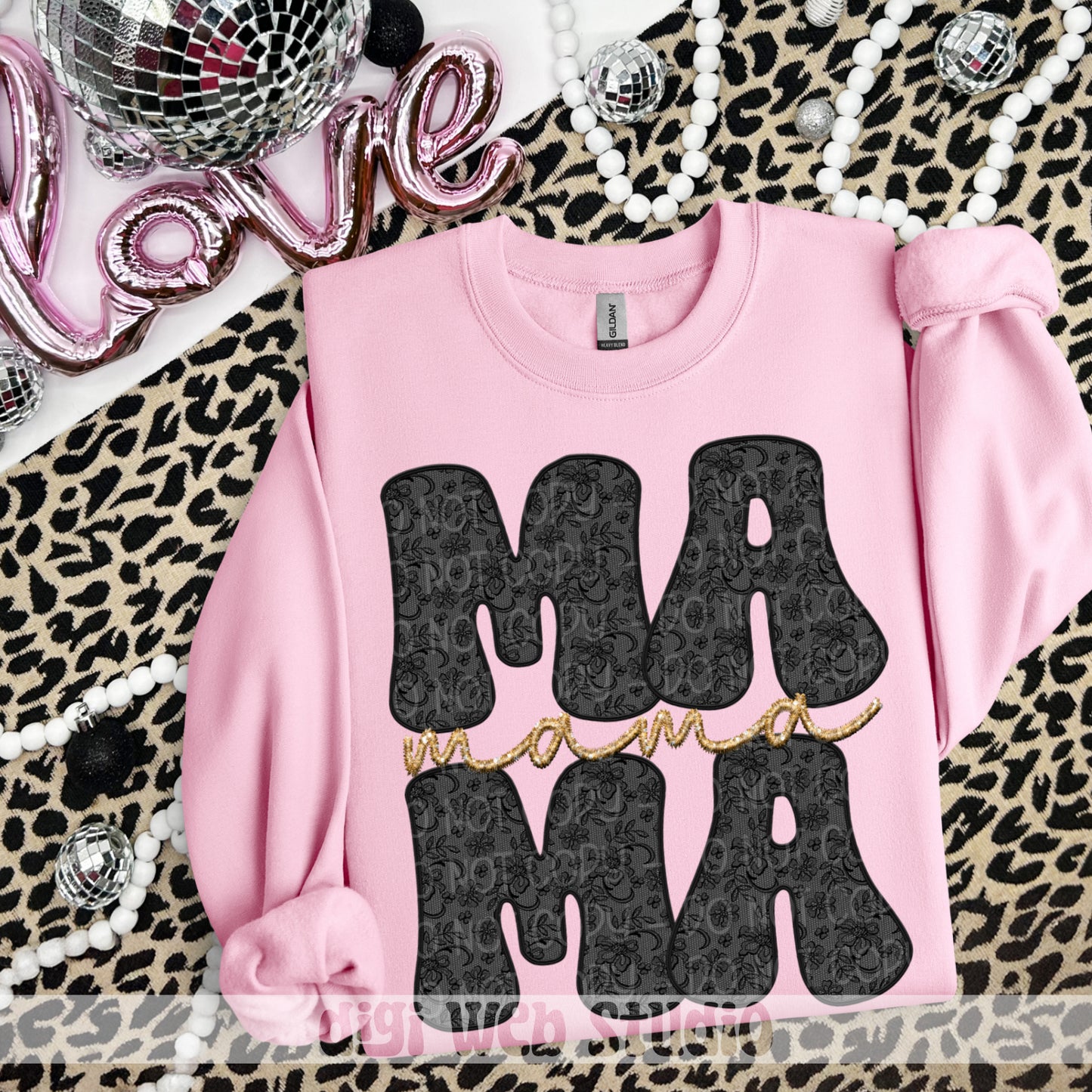 Faux Embroidery Lace Mama (Black) - 2025 Digital PNG Design