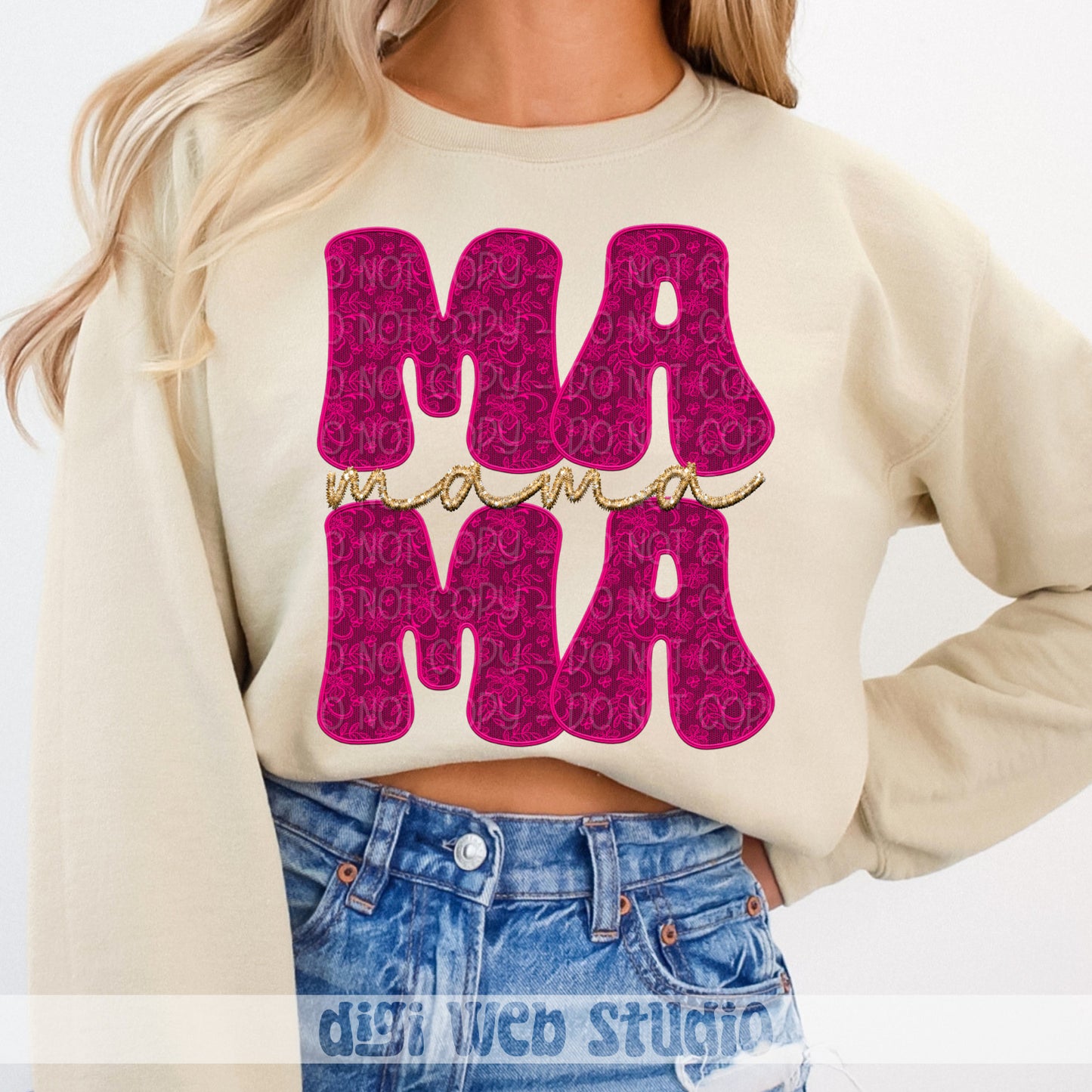 Faux Embroidery Lace Mama (Hot Pink) 1 - 2025 Digital PNG Design