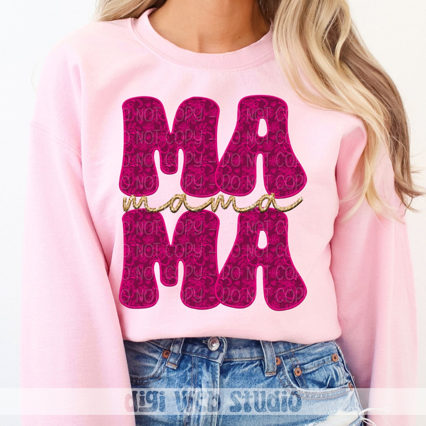 Faux Embroidery Lace Mama (Hot Pink) 1 - 2025 Digital PNG Design
