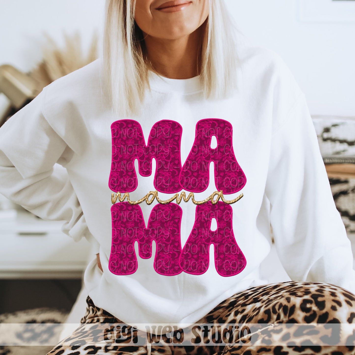Faux Embroidery Lace Mama (Hot Pink) 1 - 2025 Digital PNG Design
