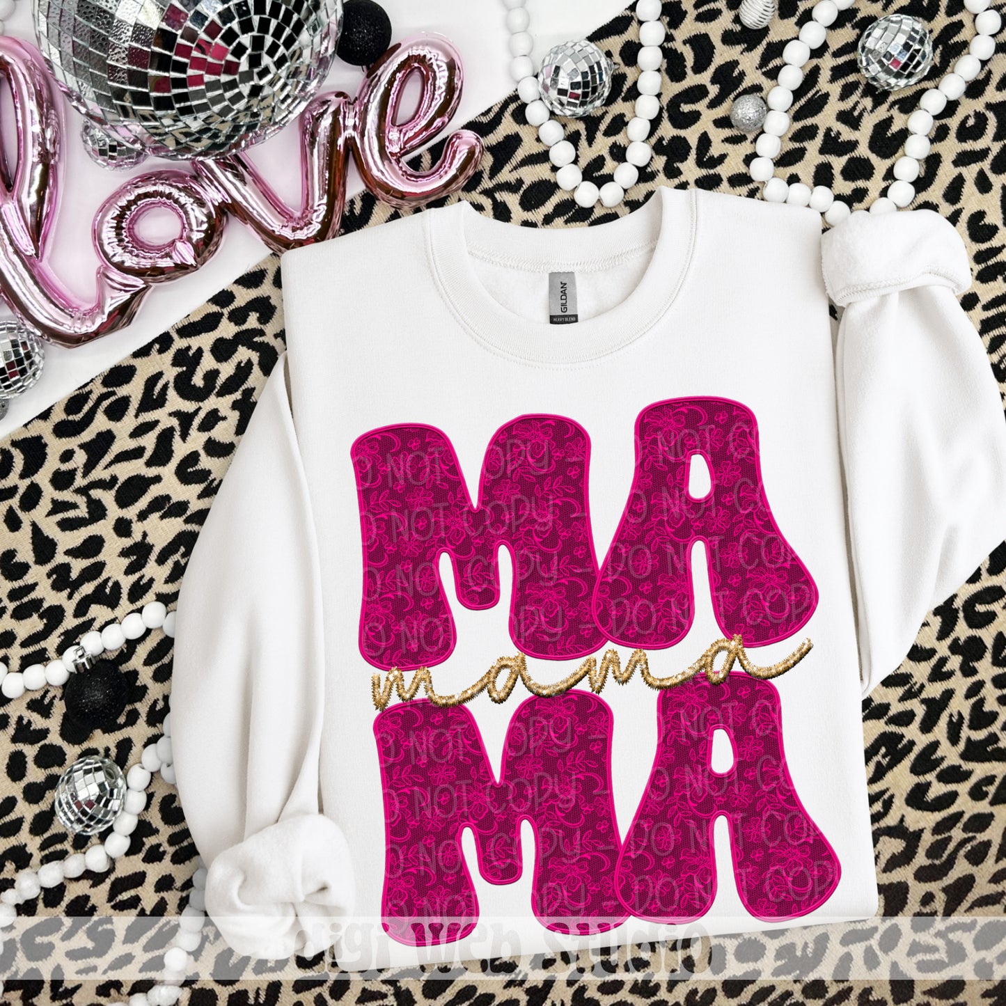 Faux Embroidery Lace Mama (Hot Pink) 1 - 2025 Digital PNG Design