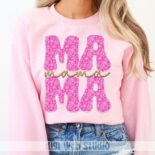 Faux Embroidery Lace Mama (Pink and White) 1 - 2025 Digital PNG Design