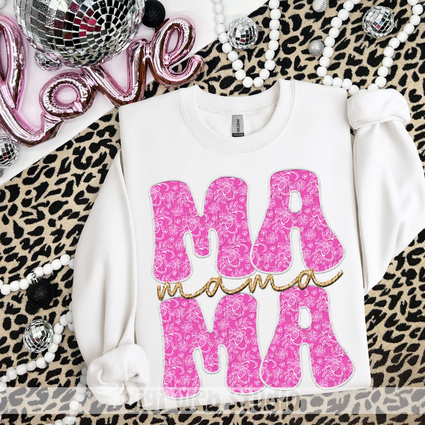 Faux Embroidery Lace Mama (Pink and White) 1 - 2025 Digital PNG Design
