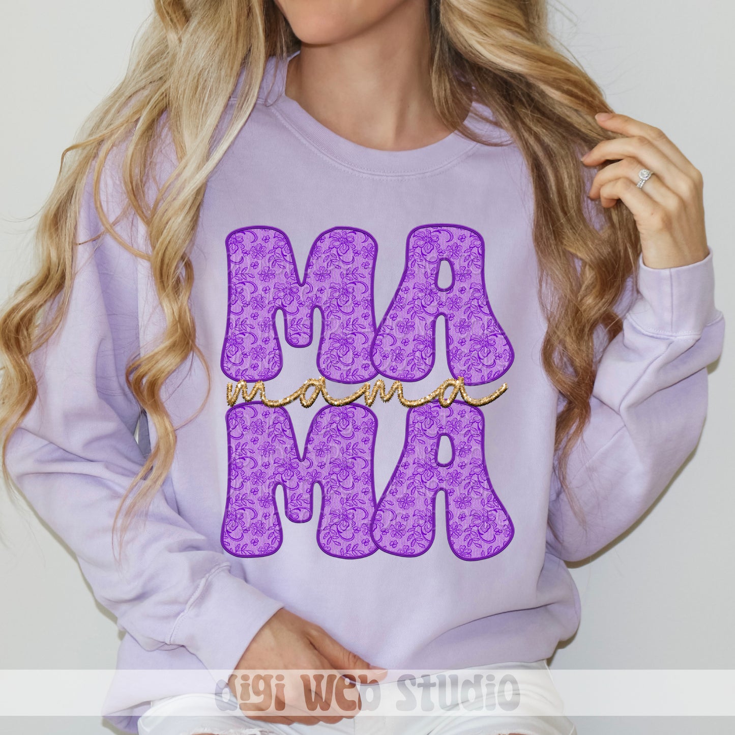 Faux Embroidery Lace Mama (Purple) 1 - 2025 Digital PNG Design