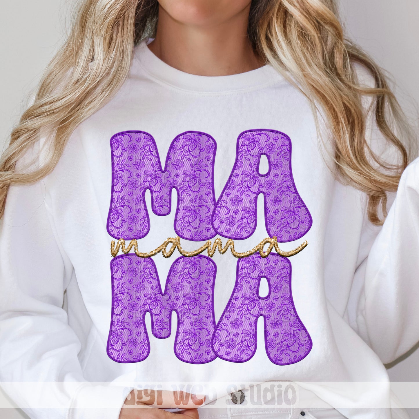 Faux Embroidery Lace Mama (Purple) 1 - 2025 Digital PNG Design