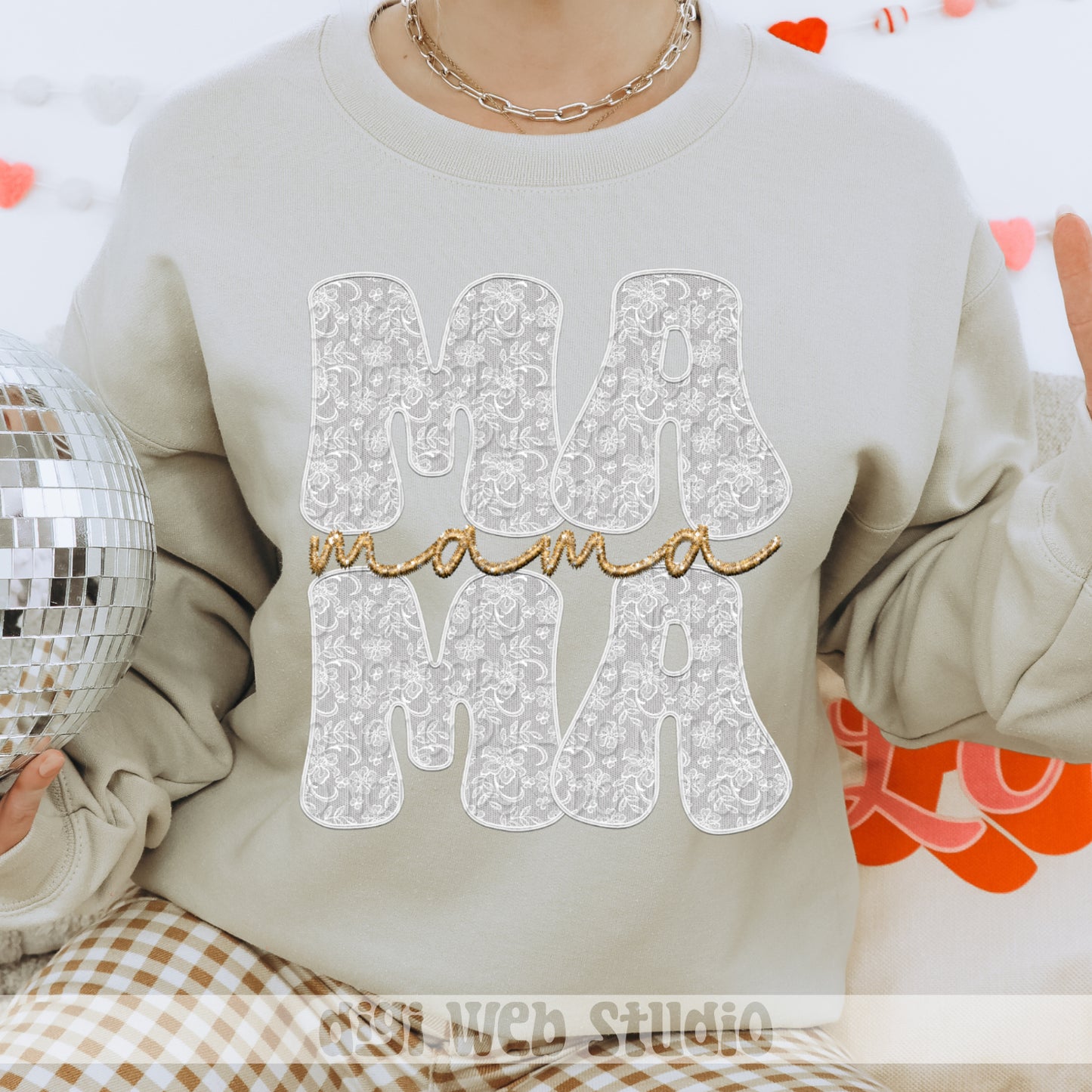 Faux Embroidery Lace Mama (White) - 2025 Digital PNG Design