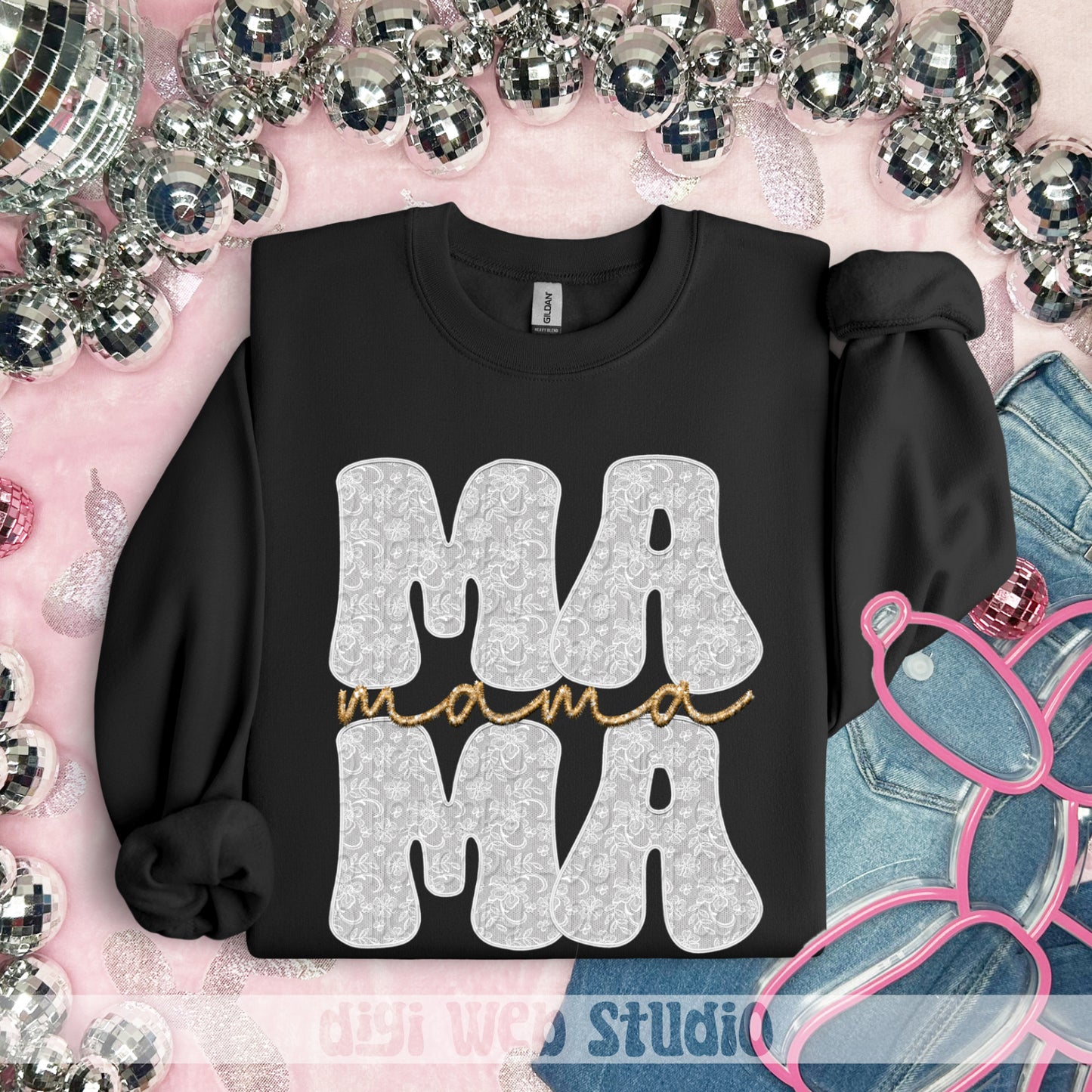 Faux Embroidery Lace Mama (White) - 2025 Digital PNG Design