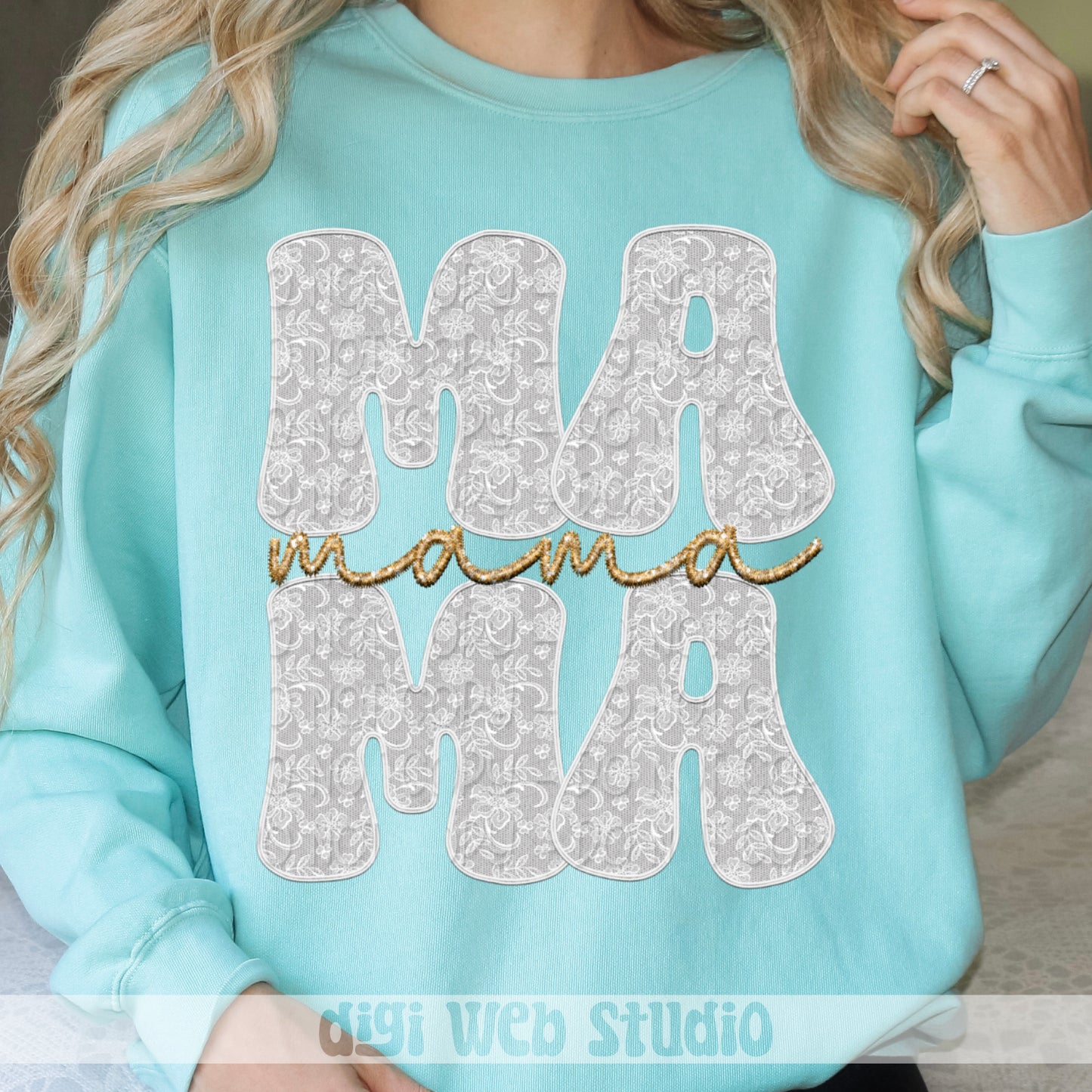 Faux Embroidery Lace Mama (White) - 2025 Digital PNG Design