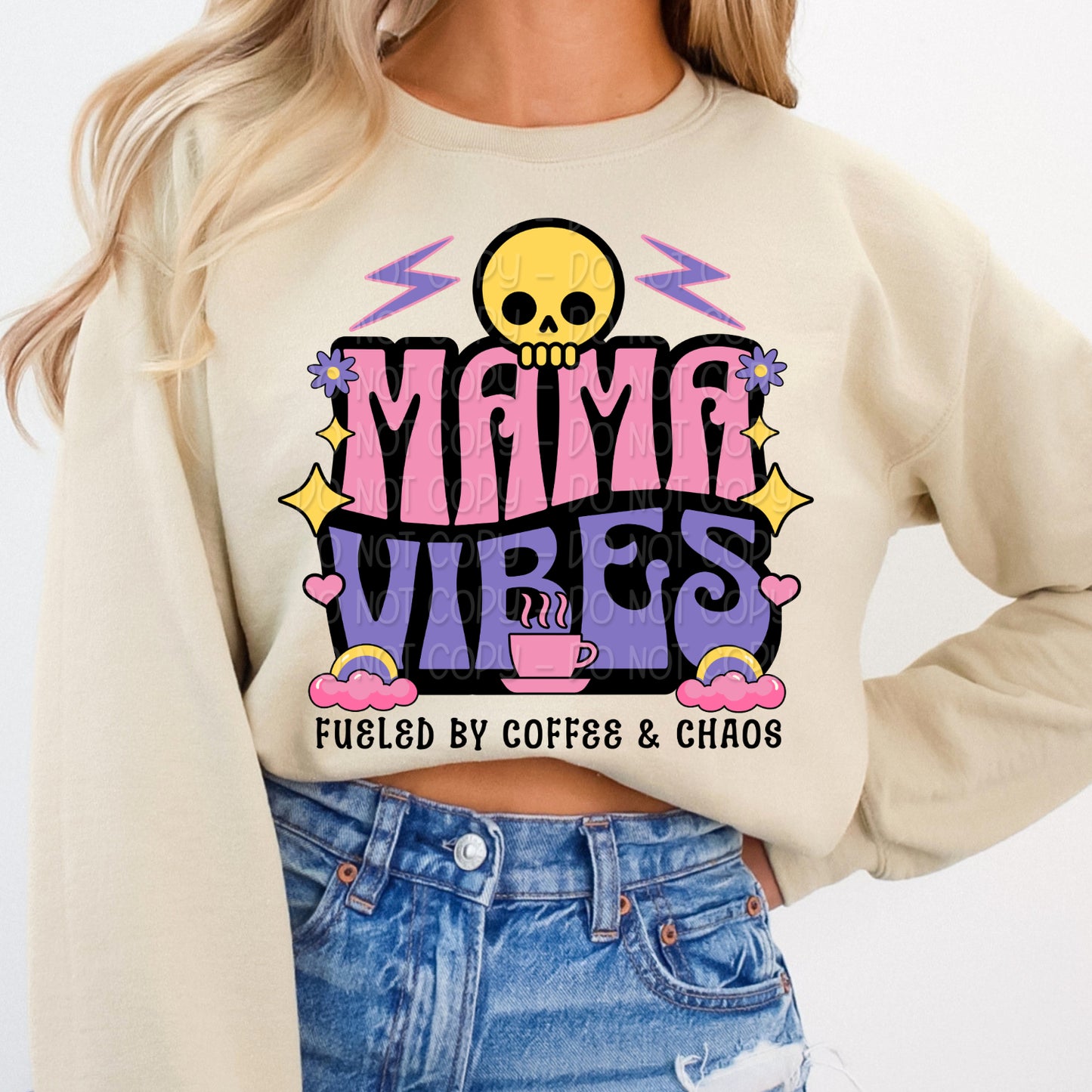 Mama Vibes Fueled by Coffee and Chaos 1 - Digital Design PNG