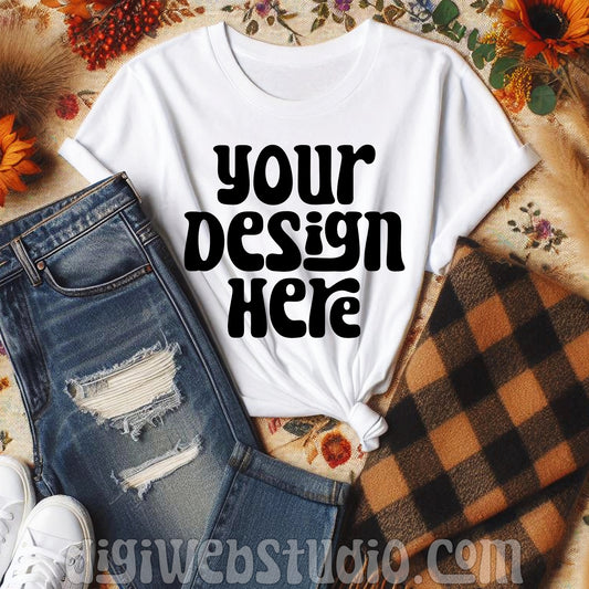 Boho Fall White Shirt Mockup 2