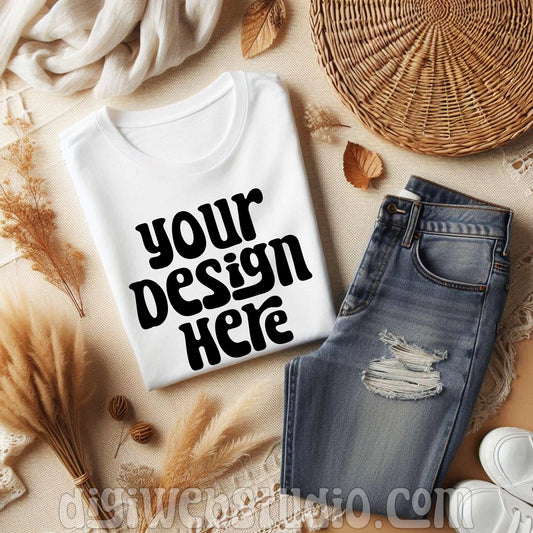 Boho Fall White Shirt Mockup 3