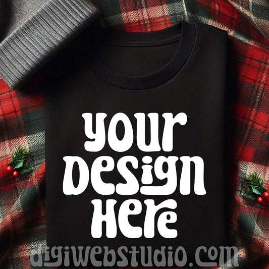 Christmas Plaid Black Shirt Mockup 1