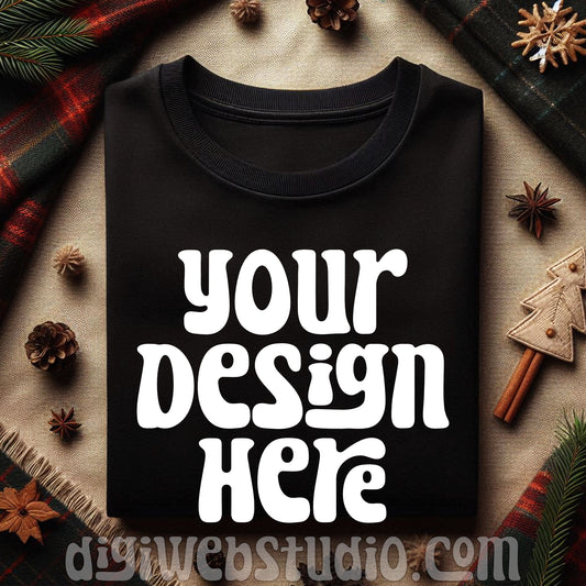 Christmas Plaid Black Shirt Mockup 2