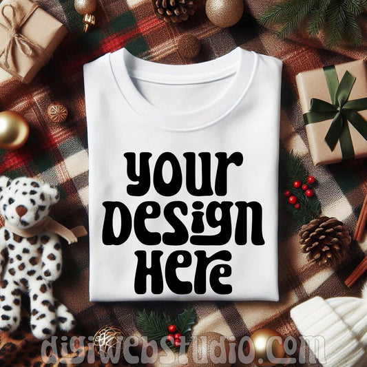 Christmas Plaid White Shirt Mockup 2