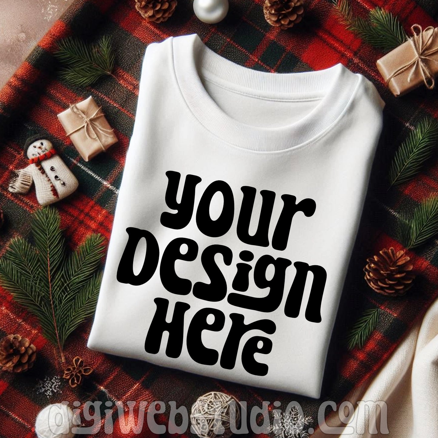 Christmas Plaid White Shirt Mockup 3