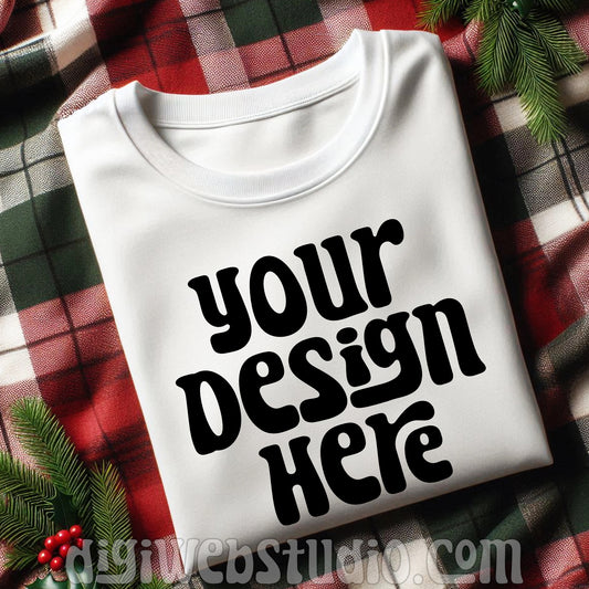 Christmas Plaid White Shirt Mockup 4