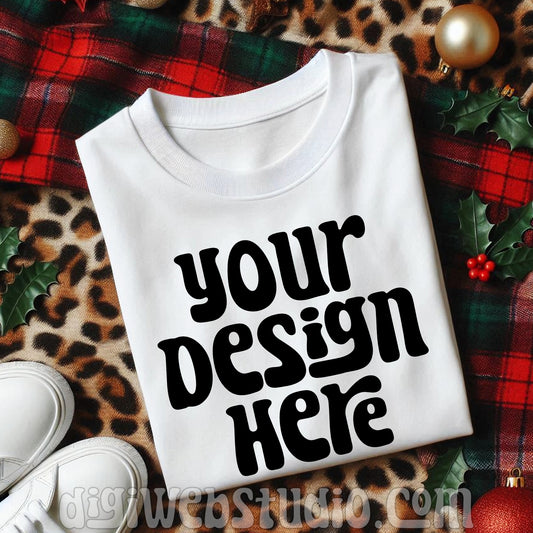 Christmas Plaid White Shirt Mockup 5