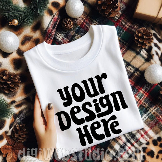 Christmas Plaid White Shirt Mockup 6