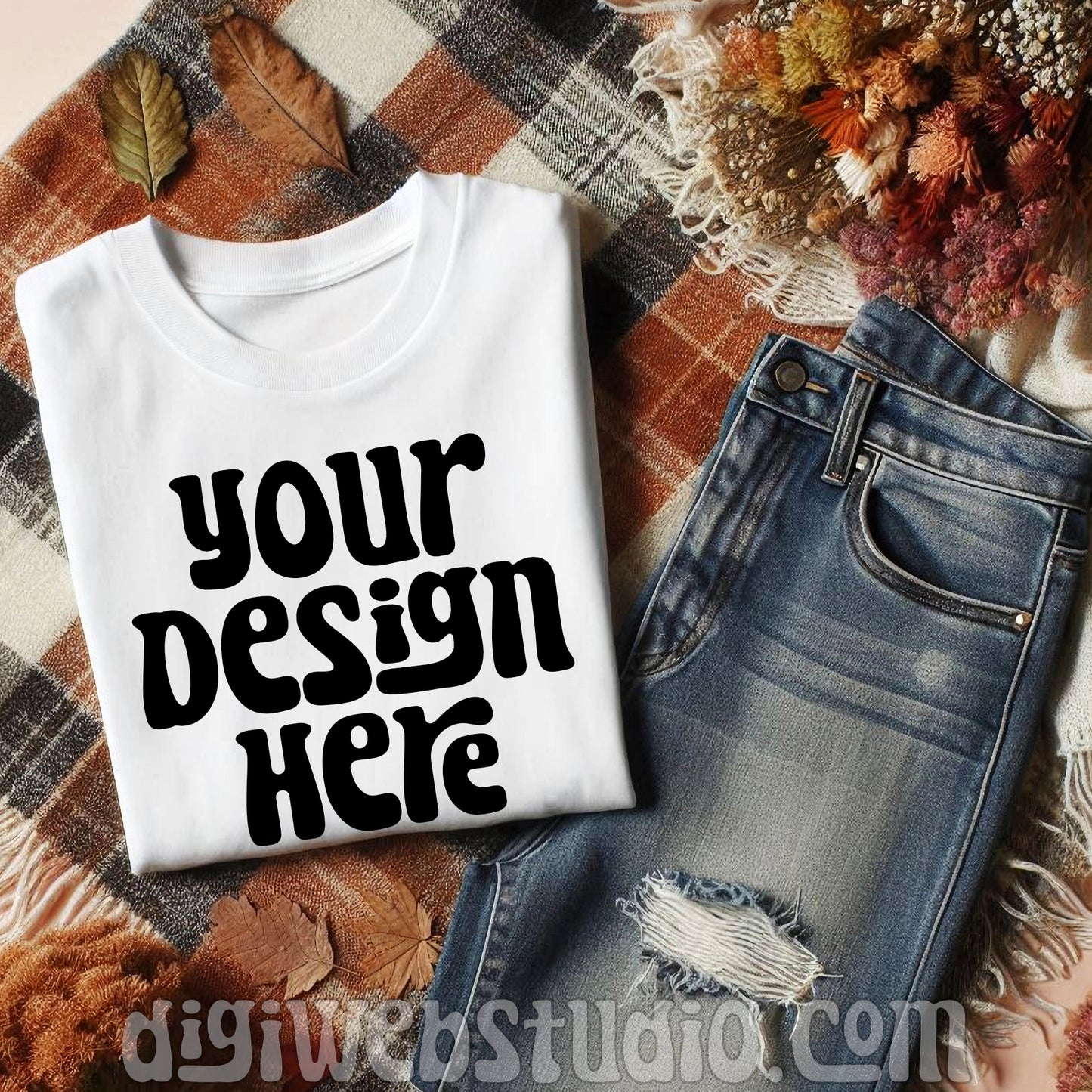 Fall Plaid White Shirt Mockup 10