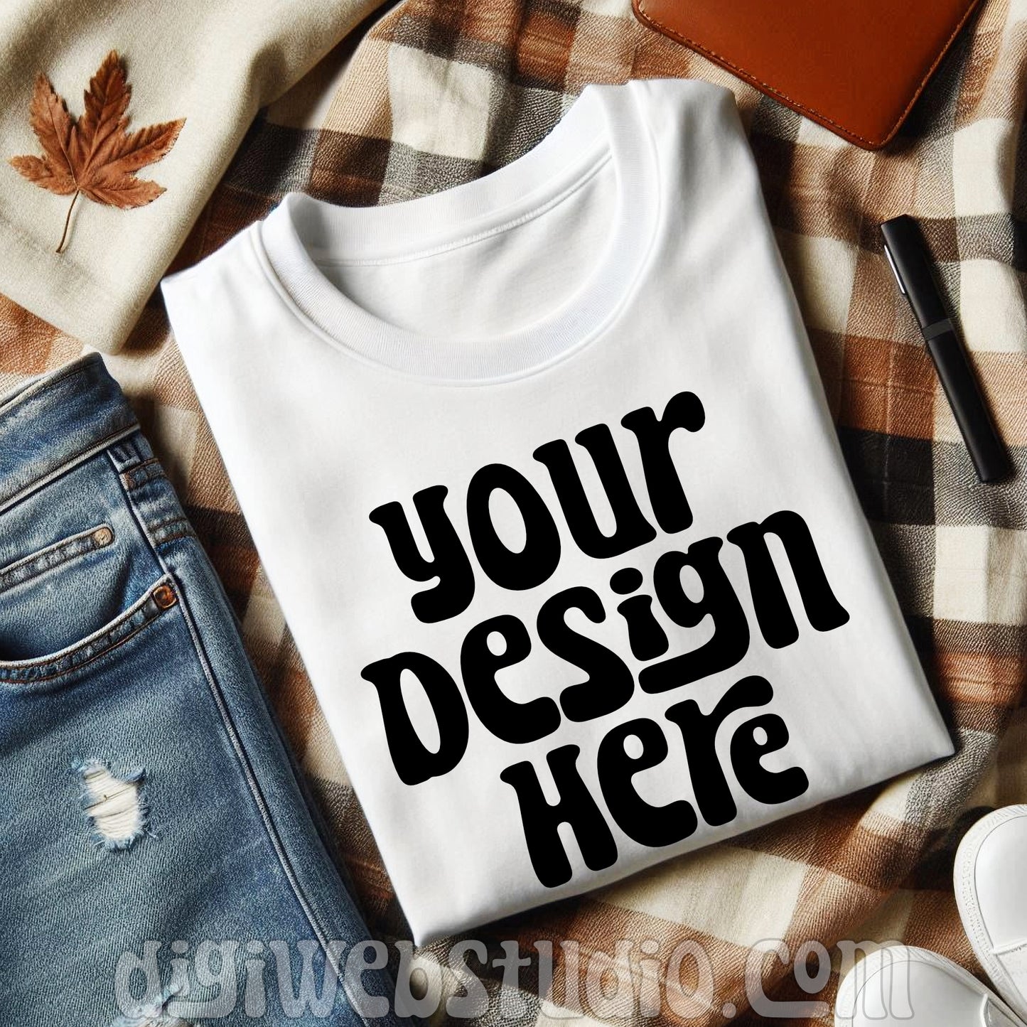 Fall Plaid White Shirt Mockup 8