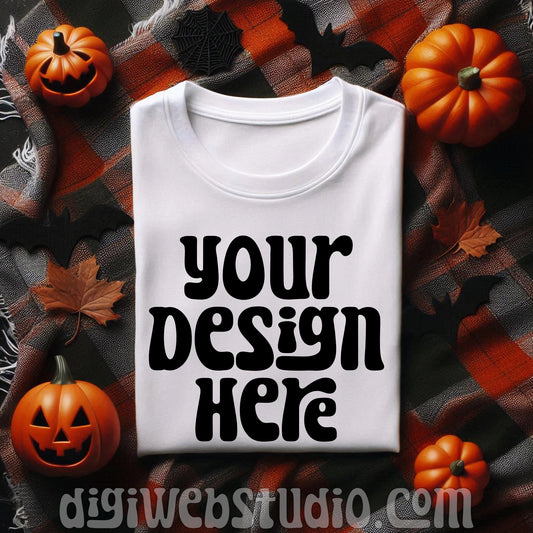 Halloween Plaid White Shirt Mockup 1