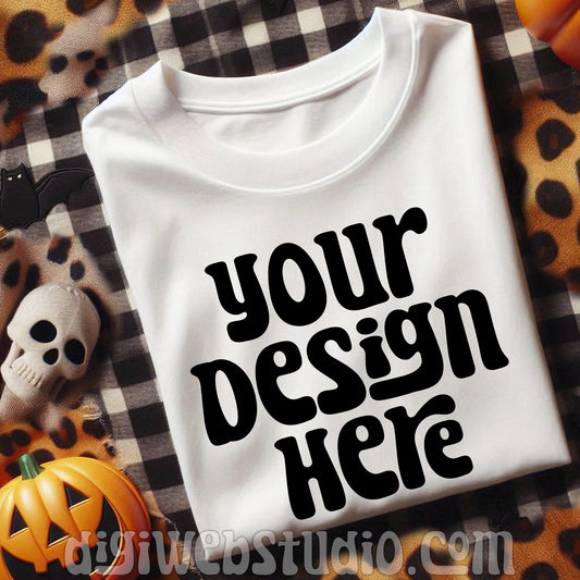 Halloween Plaid White Shirt Mockup 2