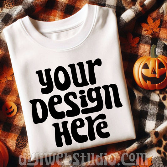 Halloween Plaid White Shirt Mockup 4