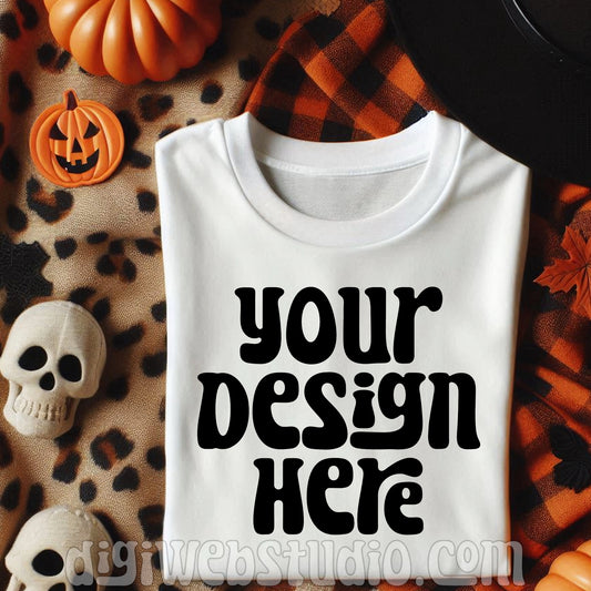 Halloween Plaid White Shirt Mockup 5