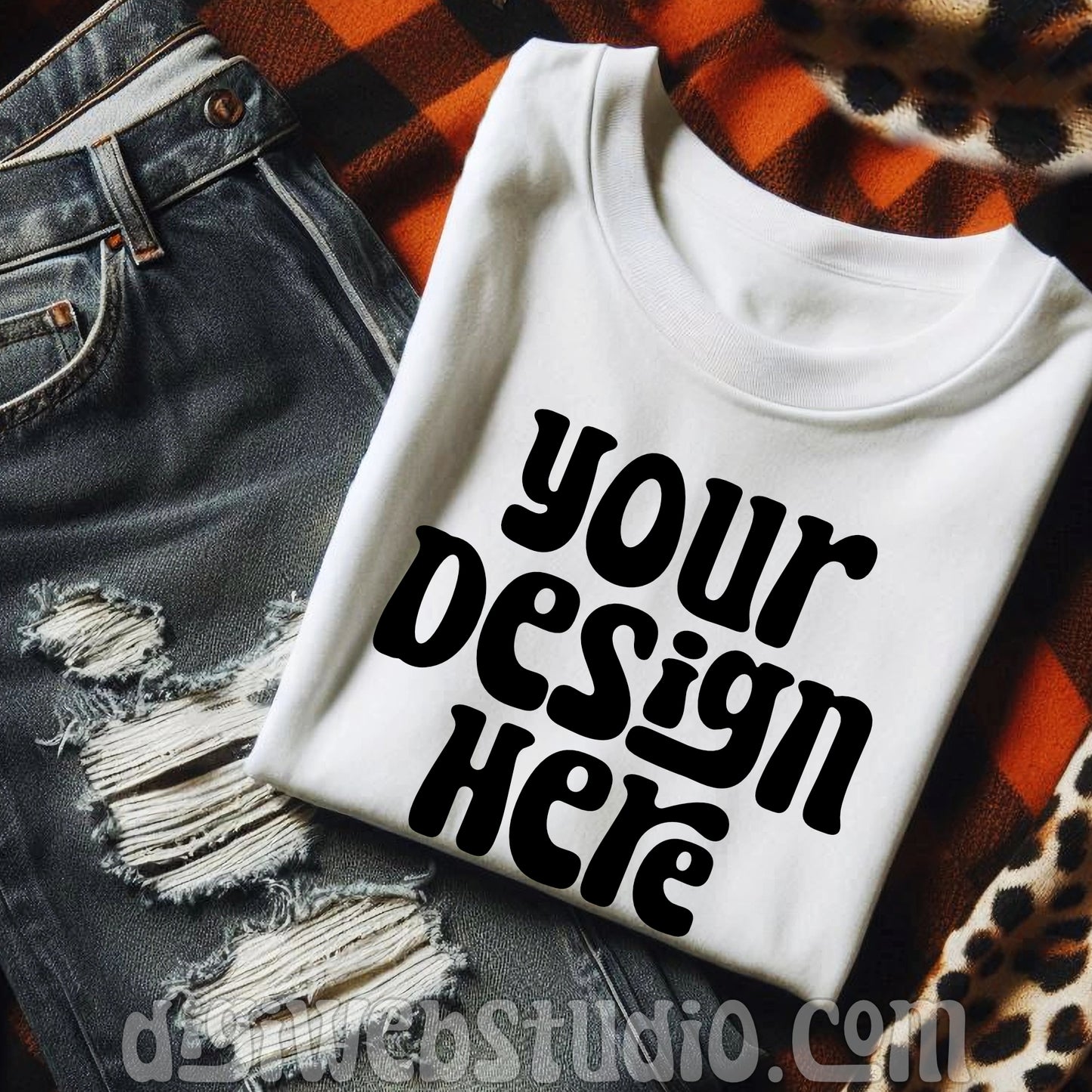 Halloween Plaid White Shirt Mockup 6