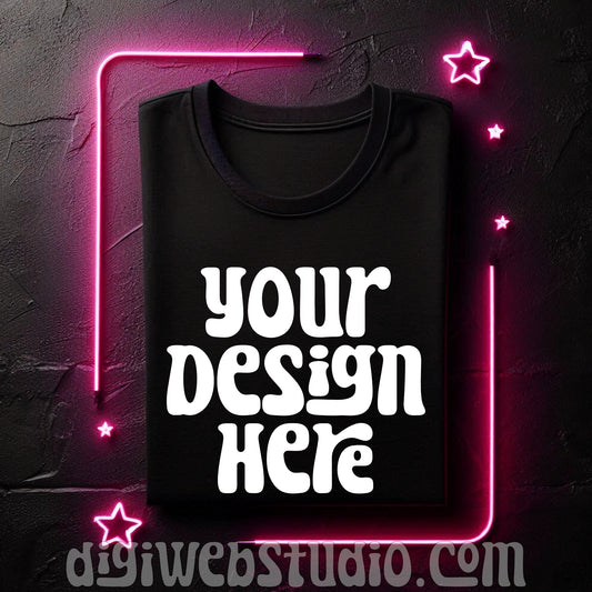 Neon Lights Black Shirt Mockup 1