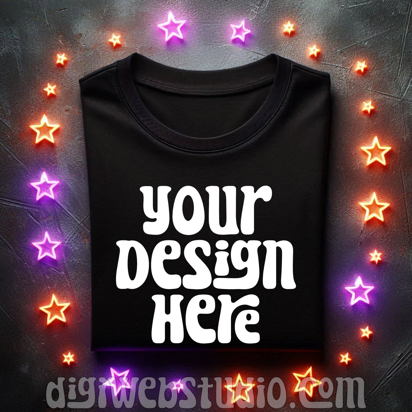 Neon Lights Black Shirt Mockup 2