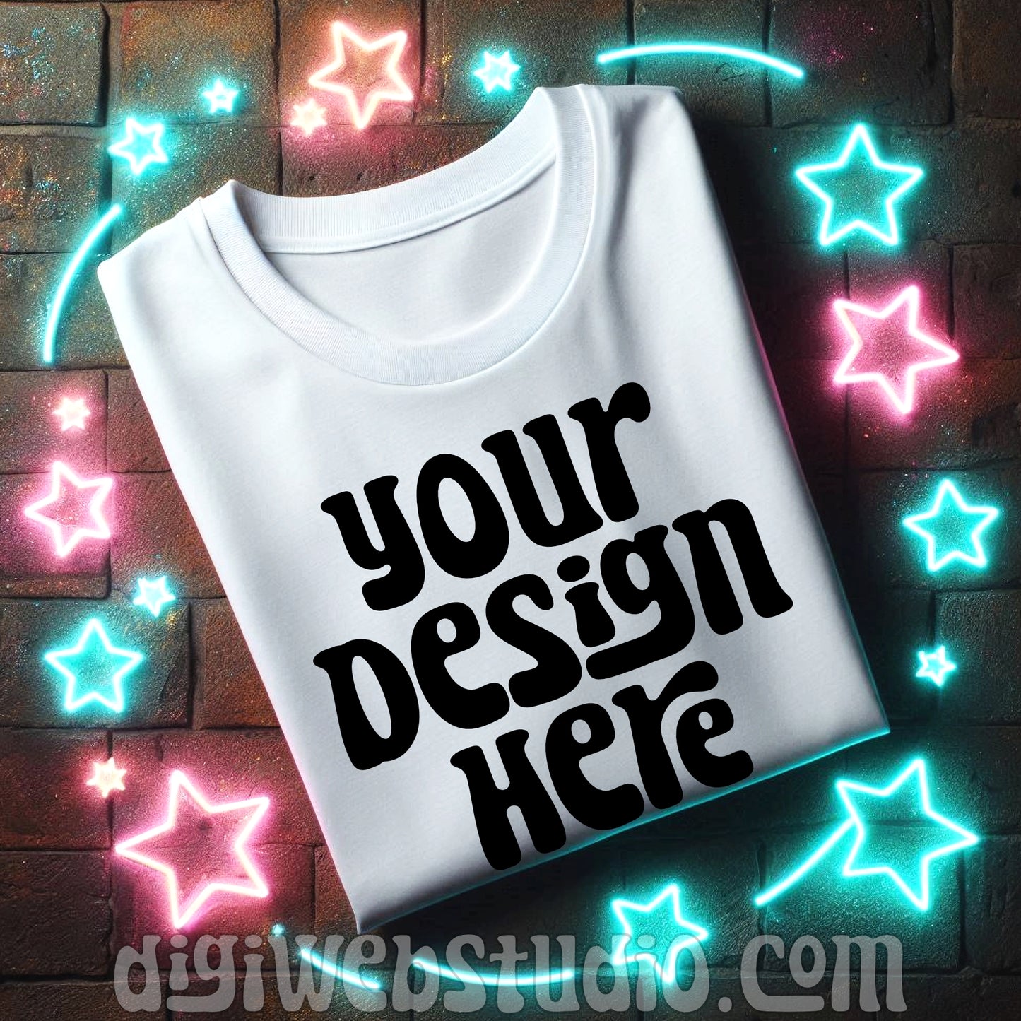 Neon Lights White Shirt Mockup 1