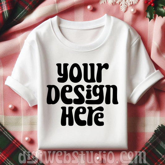 Pink Christmas White Shirt Mockup 1