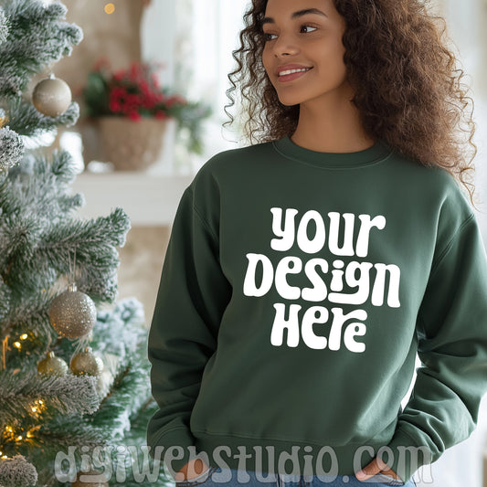 Christmas Gildan Military Green Sweatshirt Mockup 1