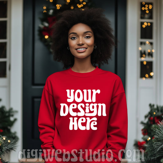 Christmas Gildan Red Sweatshirt Mockup 2