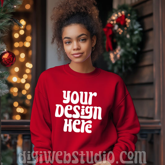 Christmas Gildan Red Sweatshirt Mockup 3