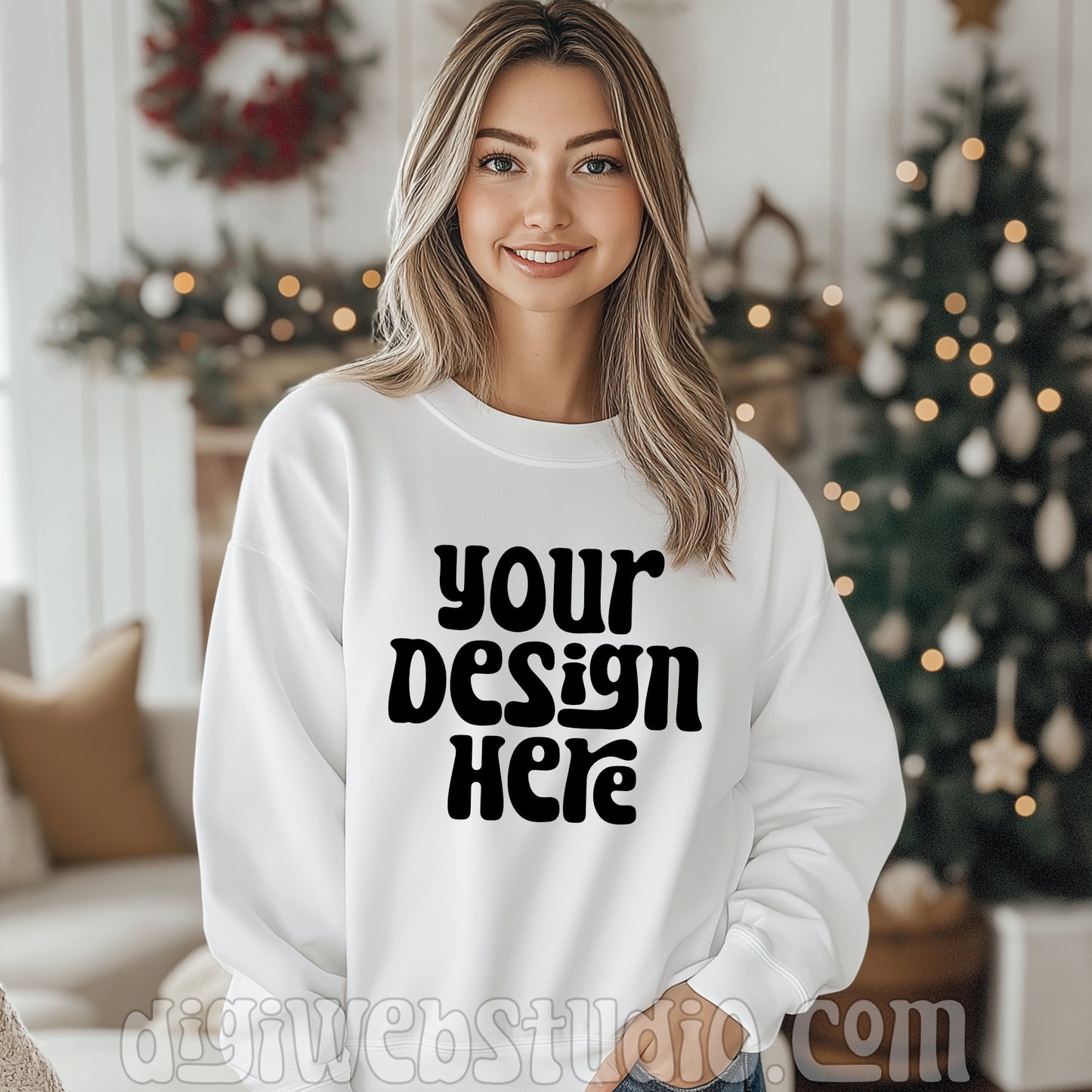 Christmas Gildan White Sweatshirt Mockup 1