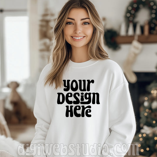 Christmas Gildan White Sweatshirt Mockup 2