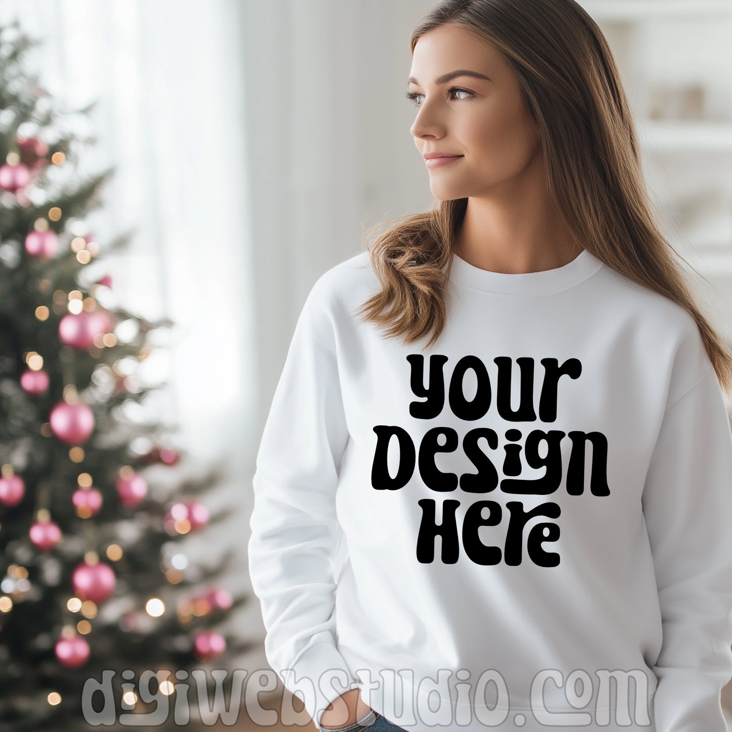 Christmas Gildan White Sweatshirt Mockup 3