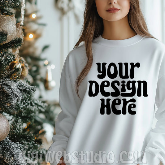 Christmas Gildan White Sweatshirt Mockup 4