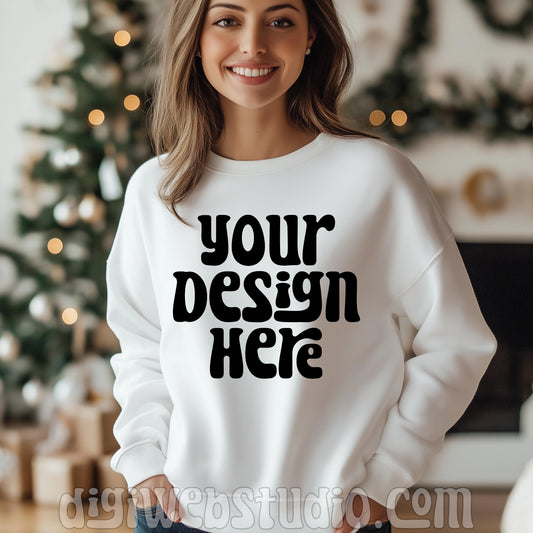 Christmas Gildan White Sweatshirt Mockup 5