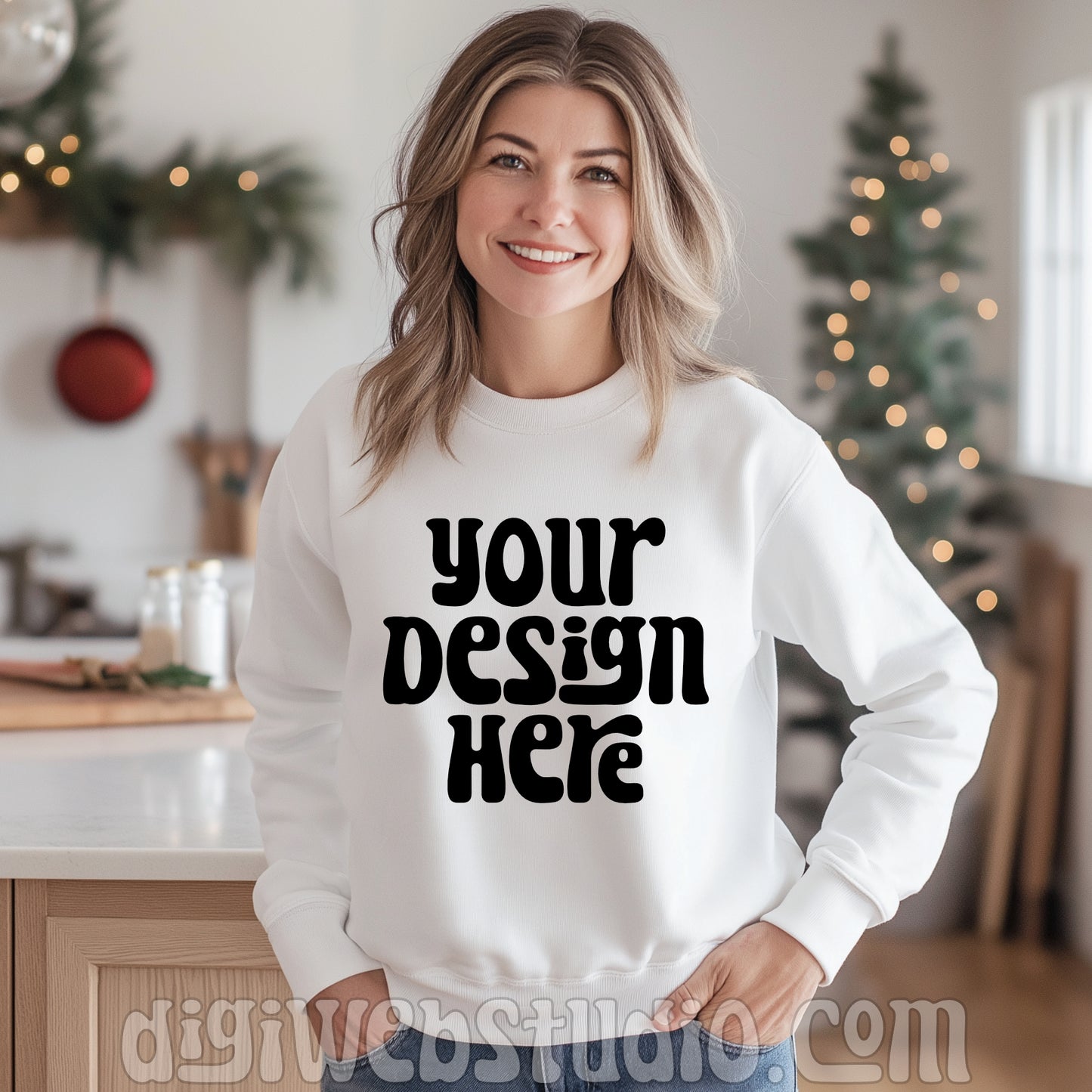 Christmas Gildan White Sweatshirt Mockup 6